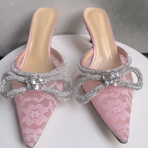 🌺MACH & MACH🌺 Double Bow Floral Lace Mules in Pink Size: 37.5 - Picture 7 of 14